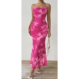 LIGHT DOT Summer Printed Maxi Dress Fuchsia PinkWomen’s M